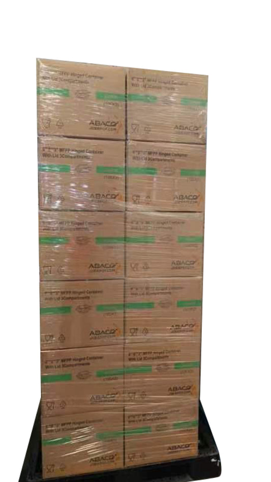 Pallet of 36 boxes 8"x8"x1" MFPP White Hinged Container With Lid 1 Compartment (Case of 200).