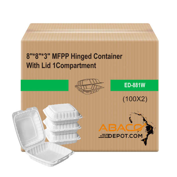 Pallet of 36 boxes 8"x8"x1" MFPP White Hinged Container With Lid 1 Compartment (Case of 200).